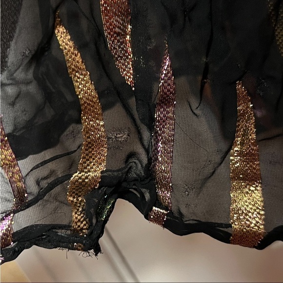 SHOSHANNA Rainbow Metallic Chiffon Puff Long Sleeve Cutout Waist Maxi Gown 10 - Picture 9 of 12